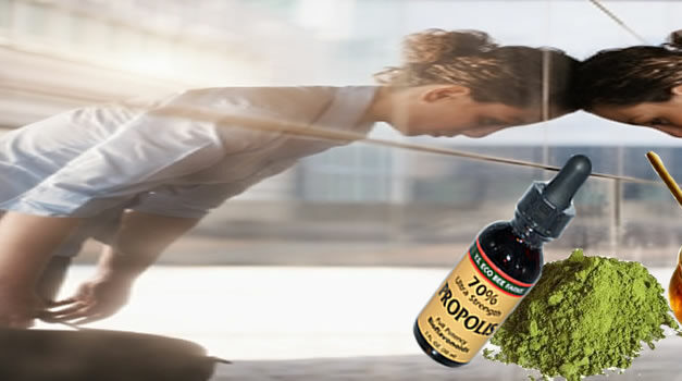 Propolis, honing en kaneel, groene leem, krachtige natuurproducten voor een goede weerstand.